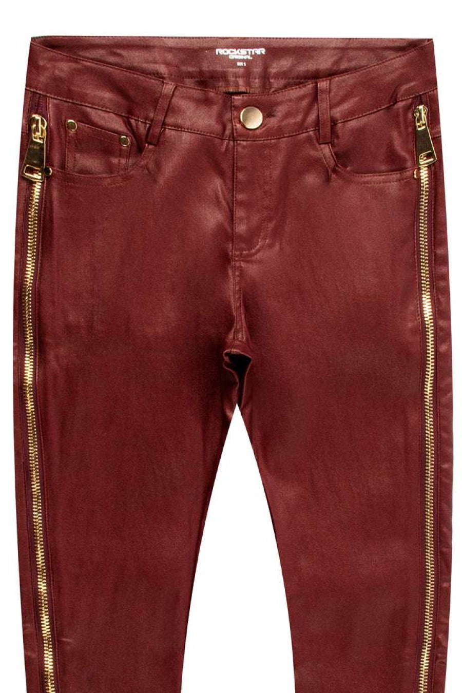 Womens * | Wholesale Womens Pants The Tate Faux Leather Zipper Pant Best Seller Burgundy