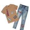 Kids * | Wholesale Boys Denim Sets New Arrivals Boys Kees T-Shirt/Jean Set Beige