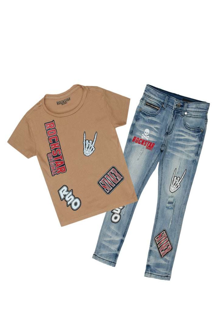 Kids * | Wholesale Boys Denim Sets New Arrivals Boys Kees T-Shirt/Jean Set Beige