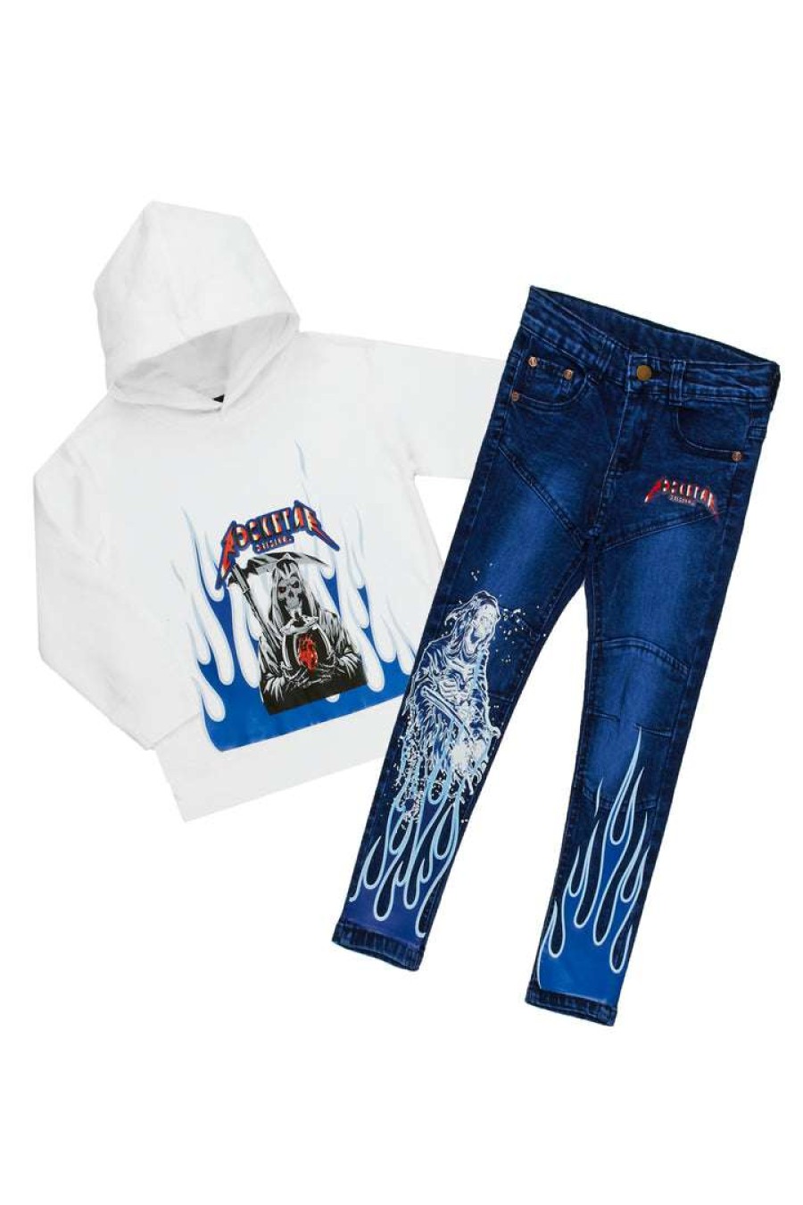 Kids * | Discount Boys Denim Sets Boys Miller Hoodie/Jean Set White