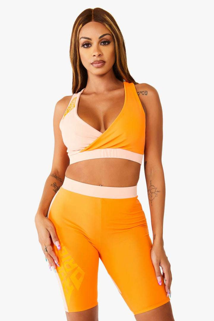 Womens * | Wholesale Womens Active Short Sets Bianca Active Biker Set Orange