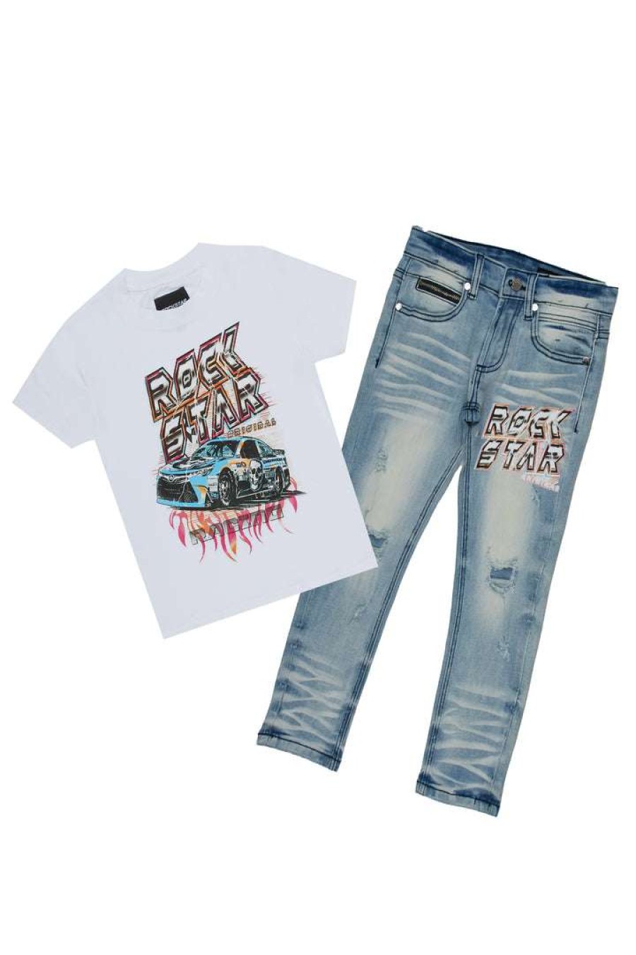 Kids * | Top 10 Boys Denim Sets New Arrivals Boys Claydon T-Shirt/Jean Set White