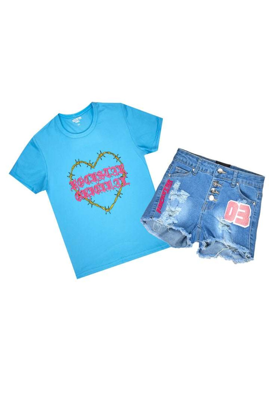 Kids * | Budget Girls Denim Set Girls Yrenne Denim Short Set Blue