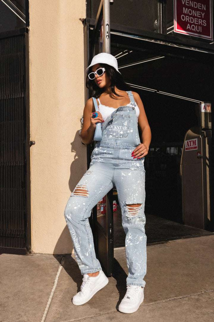 Womens * | New Womens Rompers & Jumpsuits Halo Distressed Overall Best Seller Light Wash