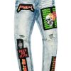 Mens * | Cheap Mens Jeans Cannon Patchwork Graphic Printed Jean Denim Blue