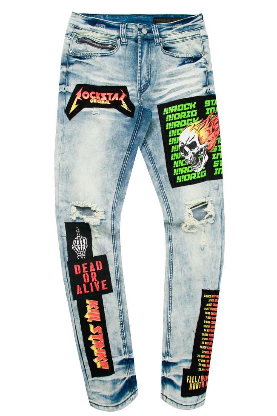 Mens * | Cheap Mens Jeans Cannon Patchwork Graphic Printed Jean Denim Blue