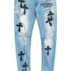 Mens * | Coupon Mens Jeans Stark Leather Cross Patch Jean Blue