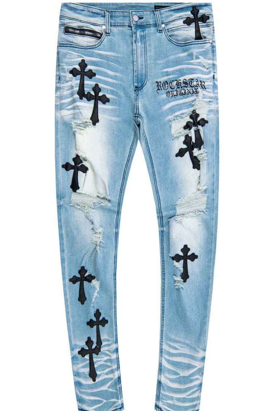 Mens * | Coupon Mens Jeans Stark Leather Cross Patch Jean Blue