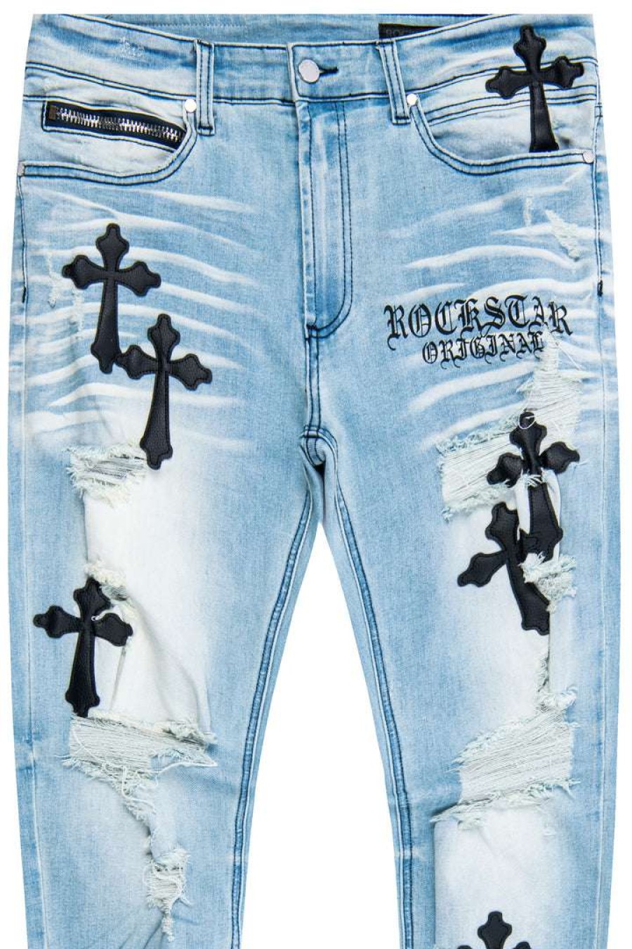 Mens * | Coupon Mens Jeans Stark Leather Cross Patch Jean Blue