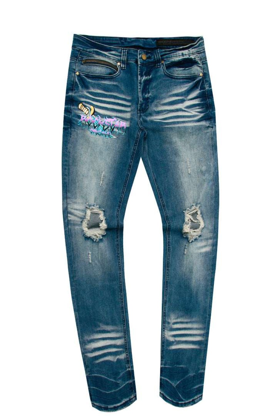 Mens * | Cheap Mens Jeans Dito Printed Jean Denim Blue