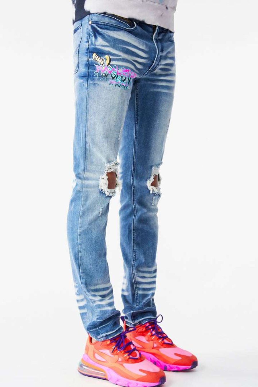 Mens * | Cheap Mens Jeans Dito Printed Jean Denim Blue