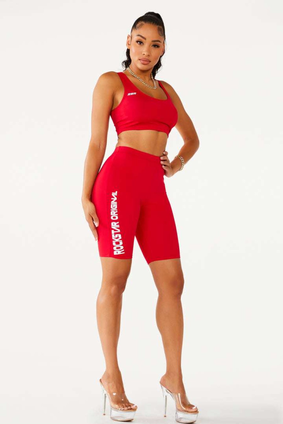 Womens * | Outlet Womens Active Short Sets Lena Biker Set Red