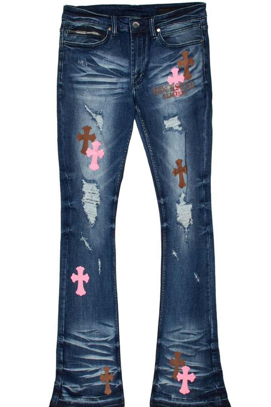 Mens * | Best Deal Mens Jeans Jacques Flare Jean Denim Pink/Brown