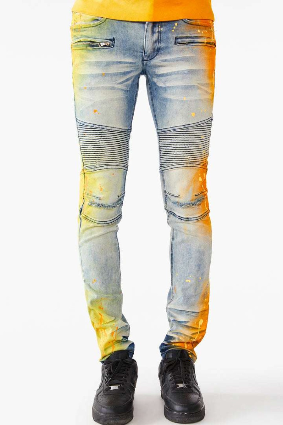 Mens * | Outlet Mens Jeans Straud Color Block Sprayed Jean Denim Yellow