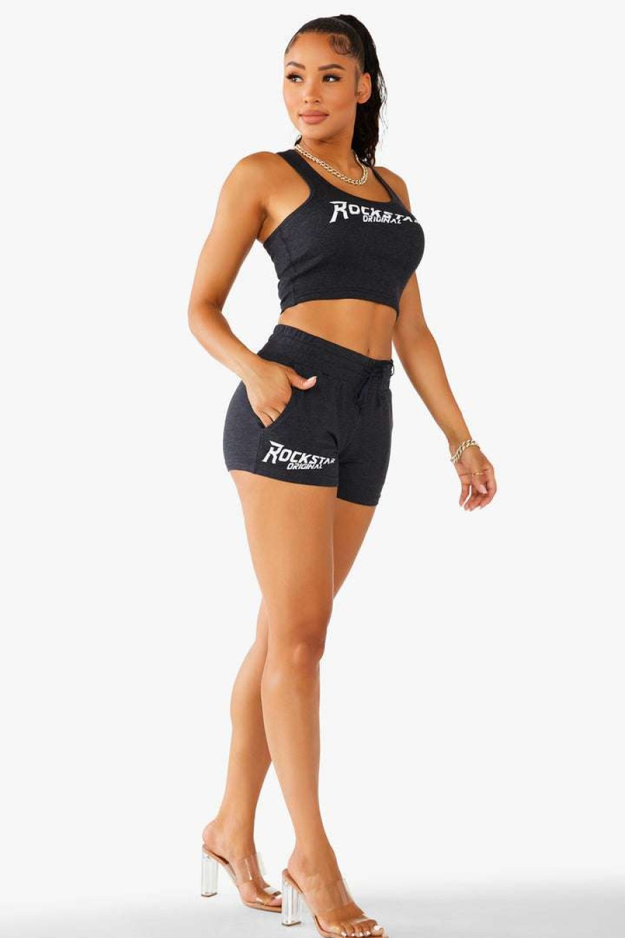 Womens * | Flash Sale Womens Active Short Sets Juliah Short Set Charcoal