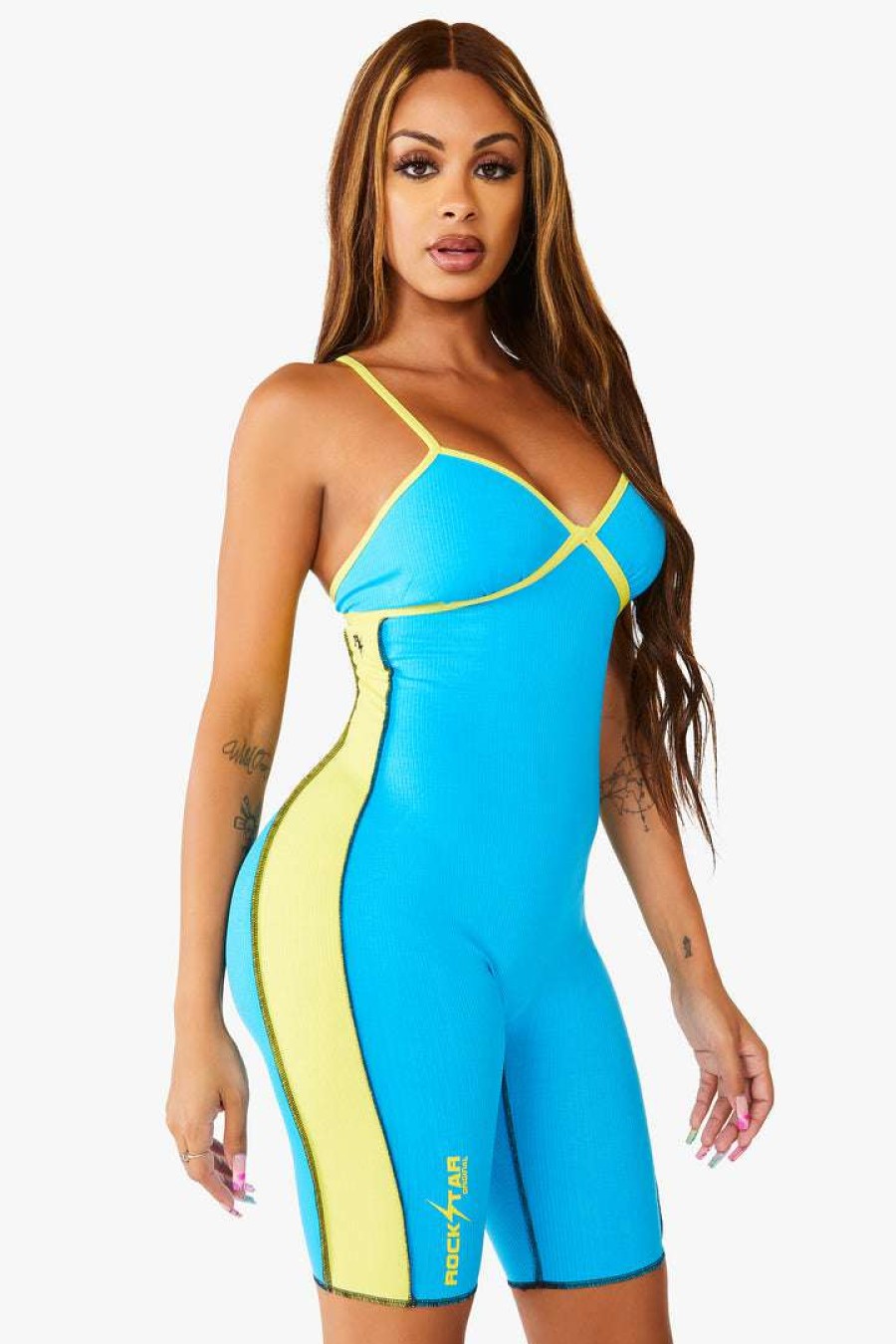 Womens * | Cheap Womens Rompers & Jumpsuits Best Seller Hayden Romper /Yellow Turquoise