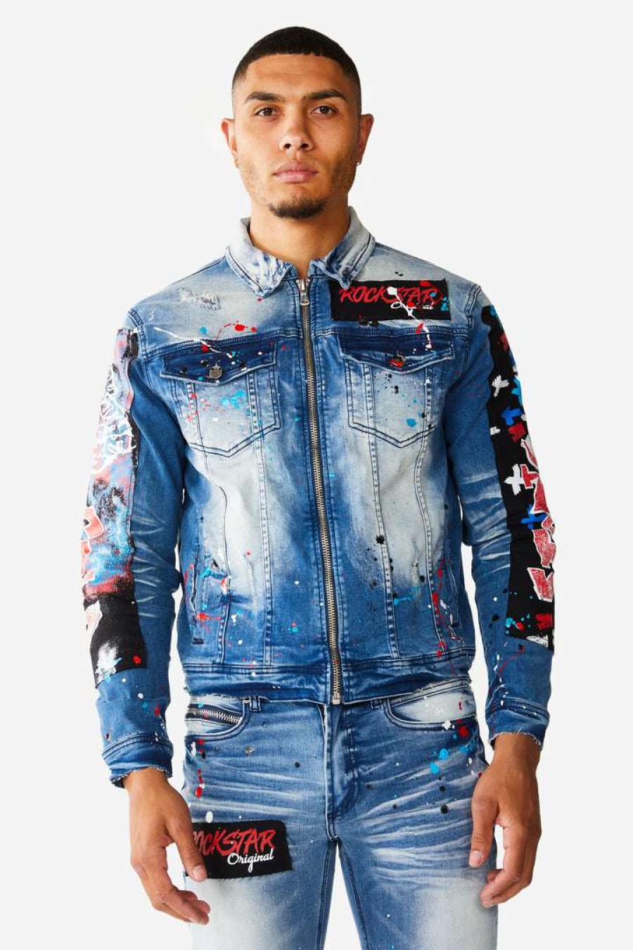 Mens * | Hot Sale Mens Denim Jackets Zayden Patch Denim Jacket Dark Wash