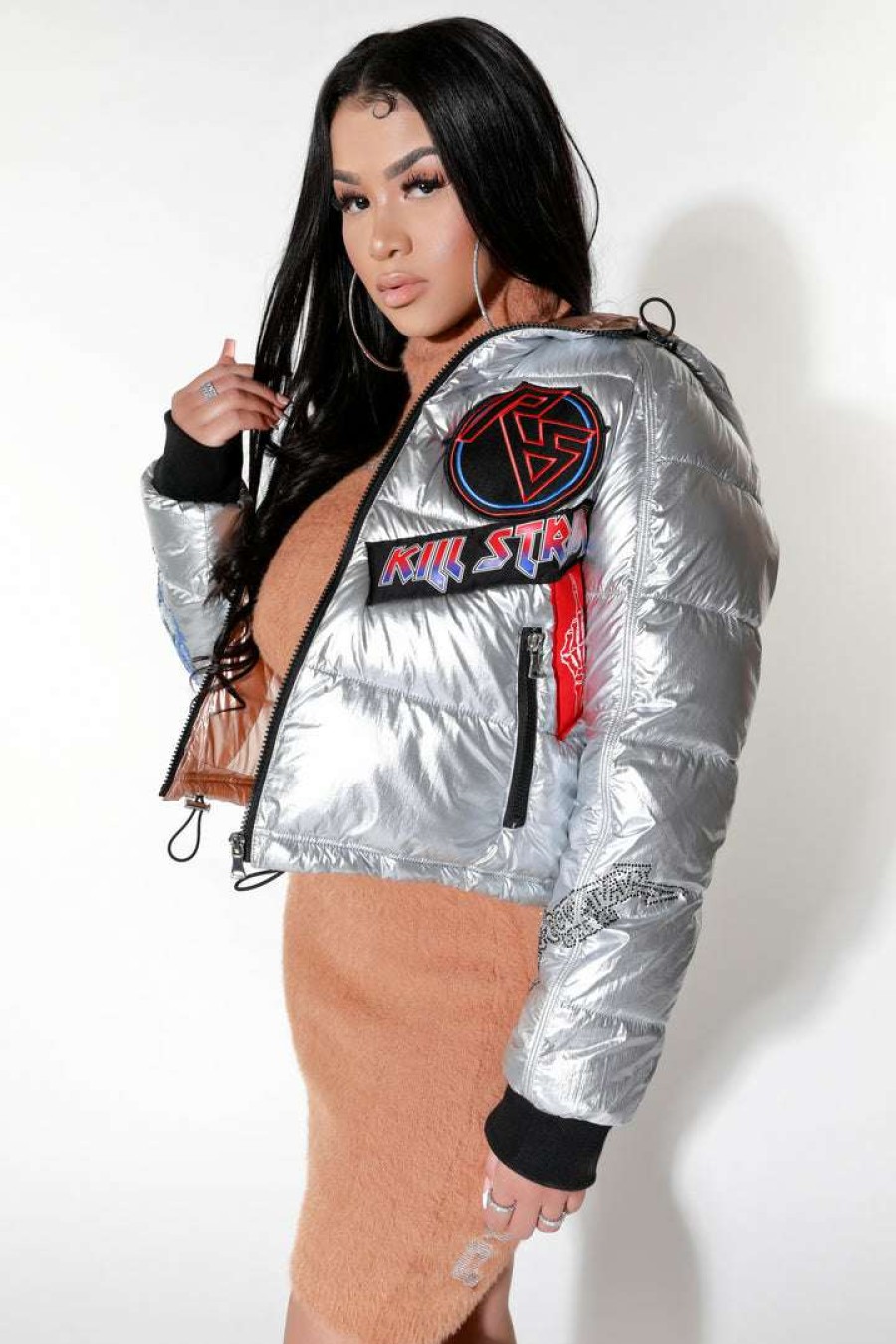 Womens * | Cheapest Womens Outerwear Zenni Puffer Jacket Best Seller Silver