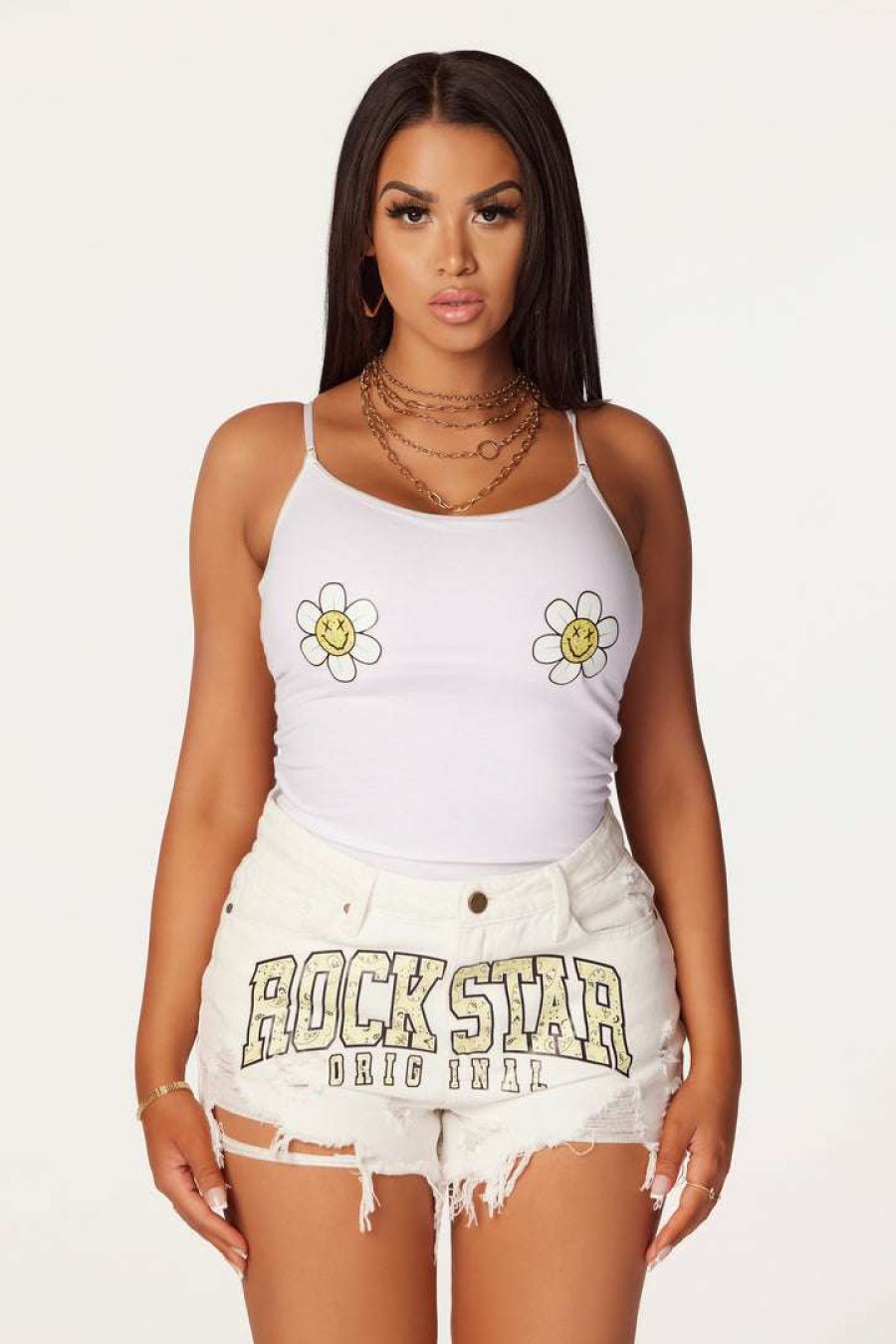 Womens * | Best Reviews Of Womens Tops Crazy Daisy Tank Top White