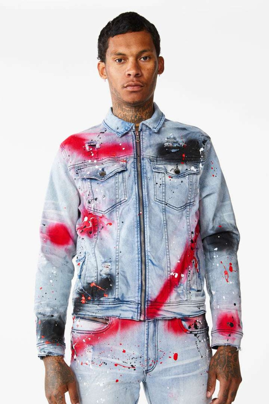 Mens * | Coupon Mens Denim Jackets Blink Painter Jacket Red