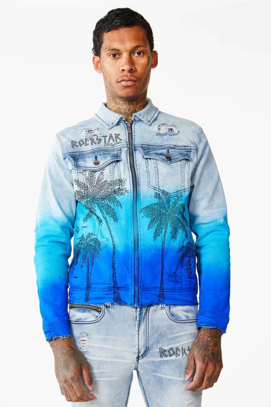 Mens * | Promo Mens Denim Jackets Tovi Ombre Crystal Jacket Blue