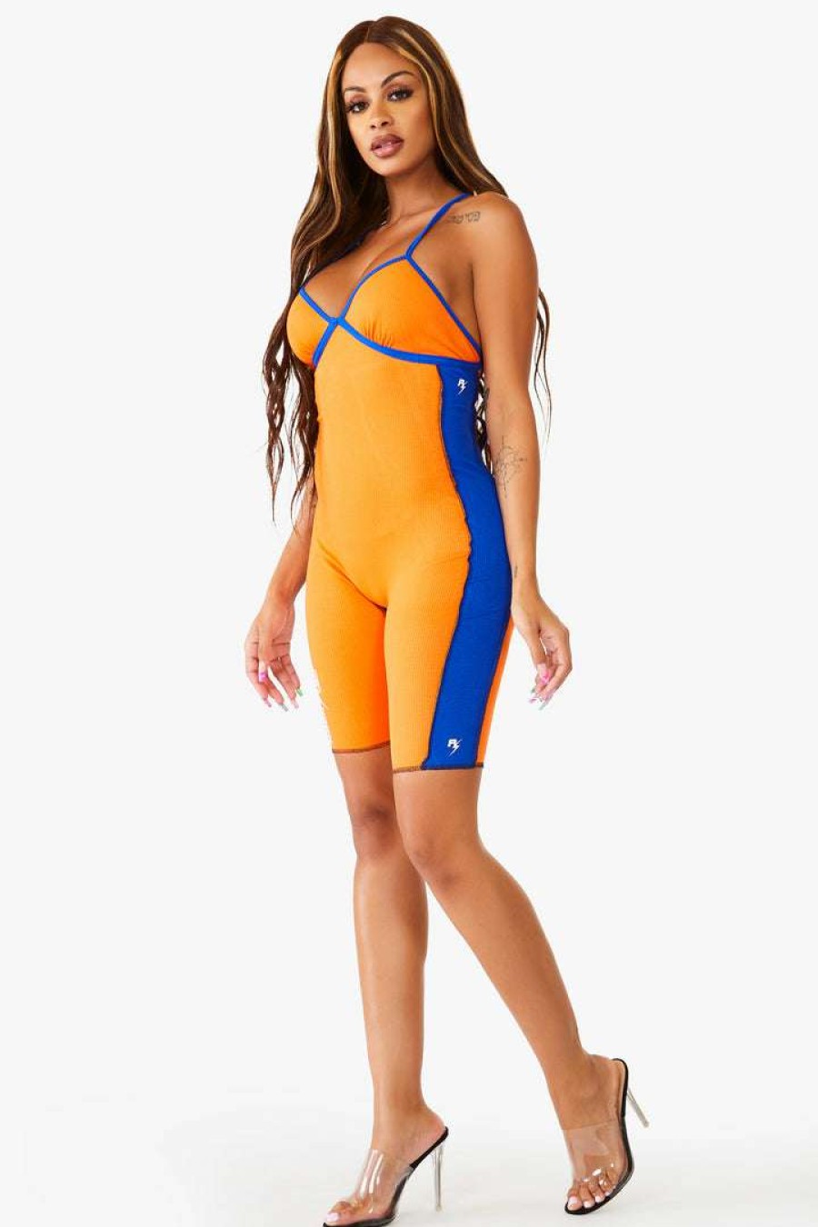 Womens * | Coupon Womens Rompers & Jumpsuits Hayden Romper Orange/Royal Best Seller Orange/Blue