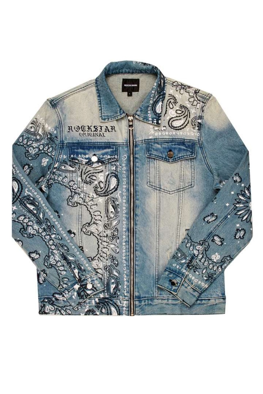 Mens * | Coupon Mens Denim Jackets Ski Printed Jacket Blue