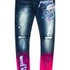 Mens * | Outlet Mens Jeans Denim Tecca Printed Jean Blue/Fuchsia