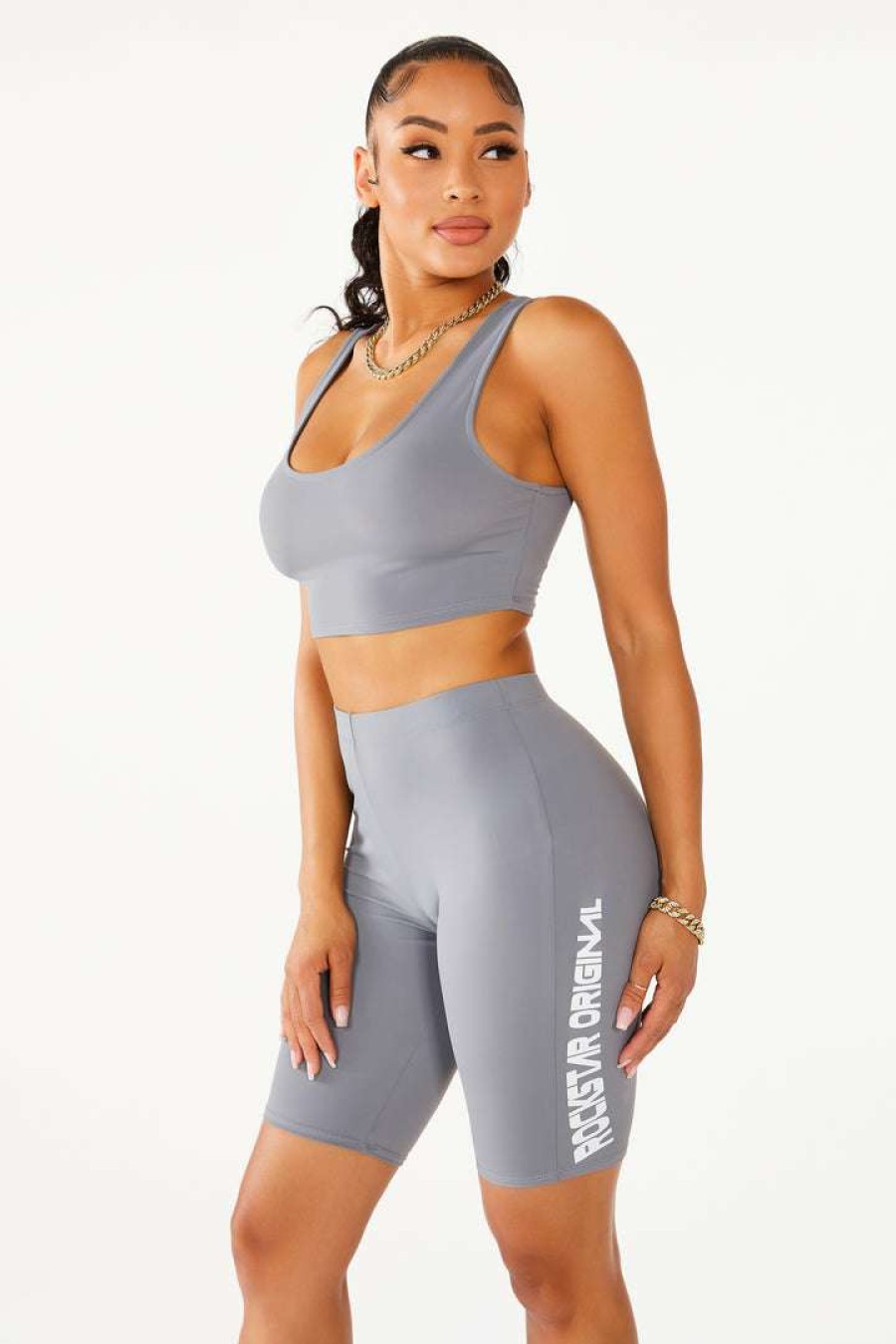 Womens * | Buy Womens Active Short Sets Lena Biker Set Silver