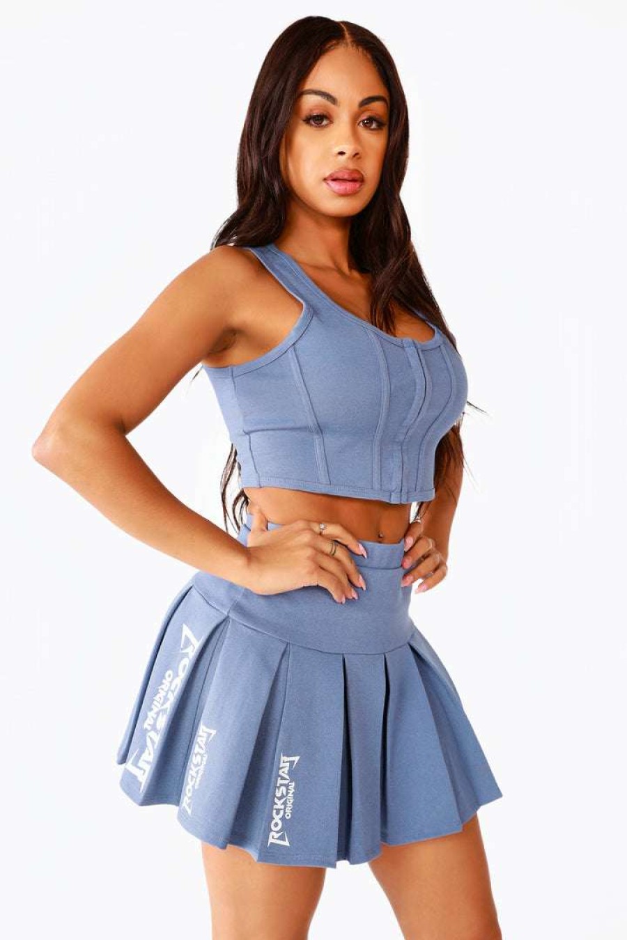 Womens * | Flash Sale Womens Dresses Katia Corset Skirt Set Denim Blue