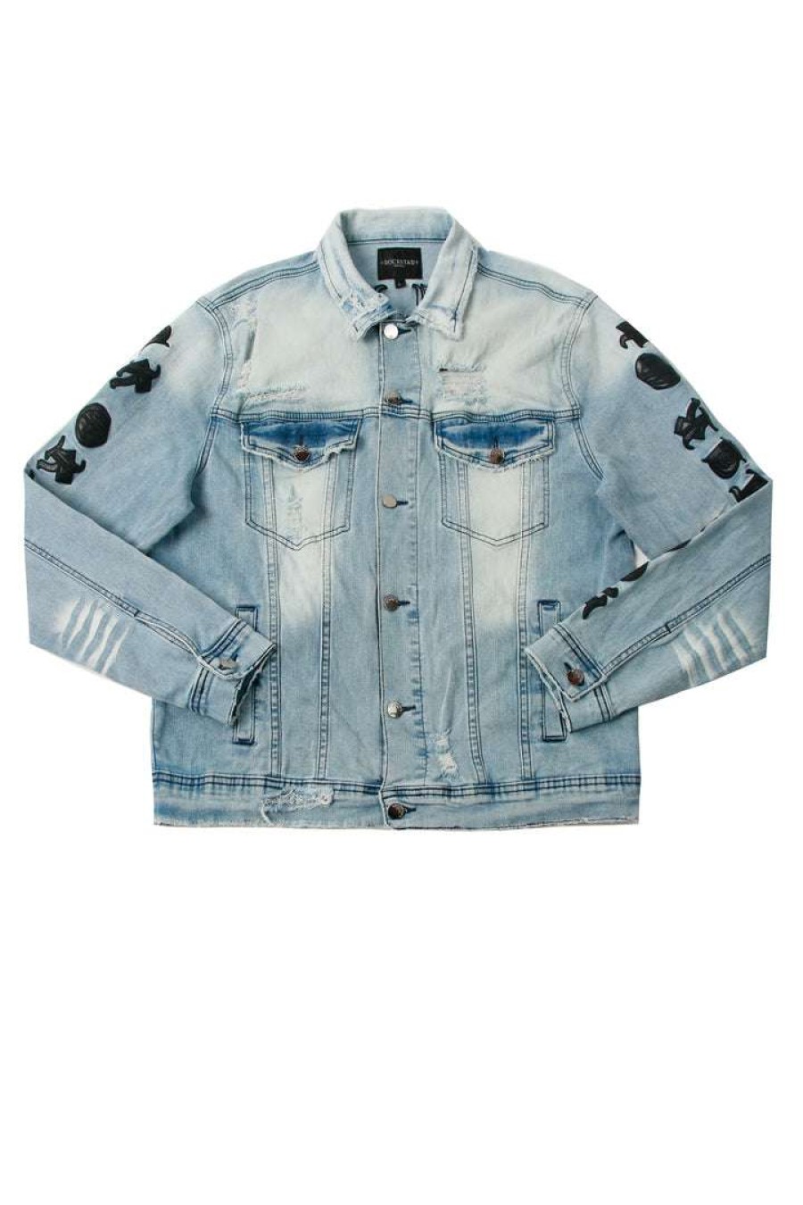 Mens * | Budget Mens Denim Jackets Jones Embroidered Jacket Blue