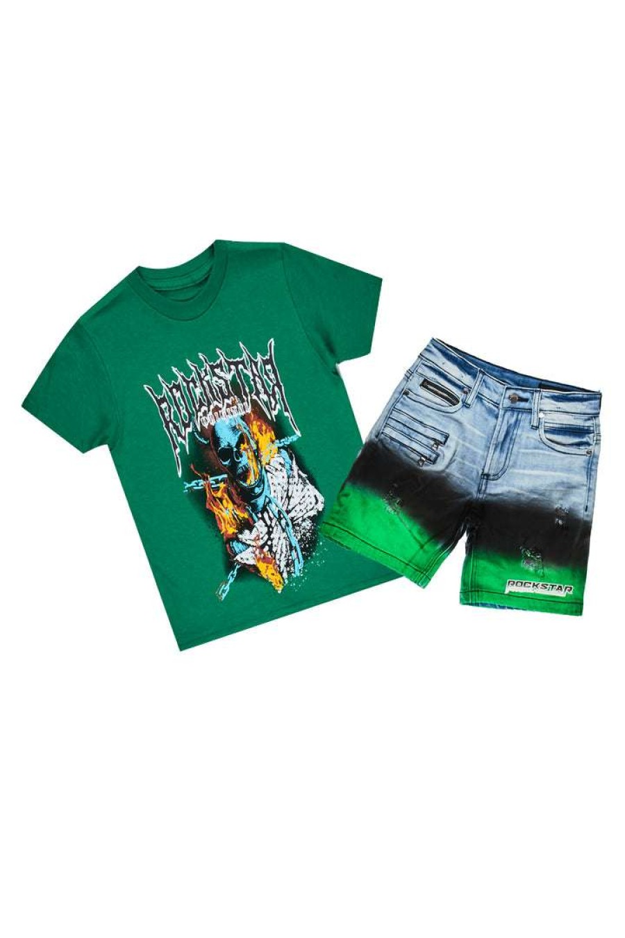 Kids * | Wholesale Boys Denim Sets Boys Oddvar Denim Short Set Green