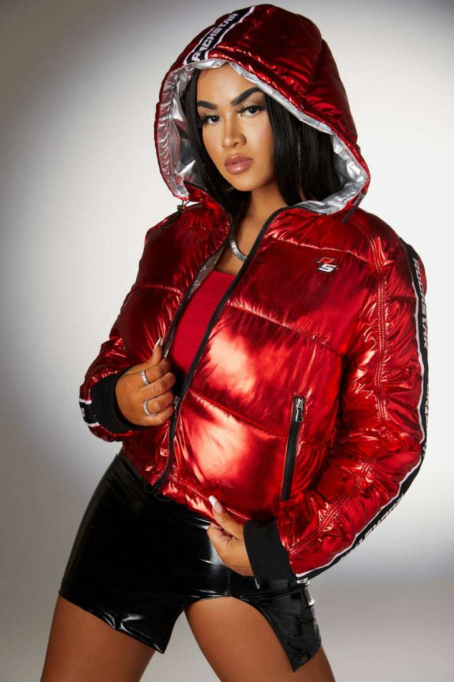 Womens * | Best Pirce Womens Outerwear Best Seller Jackey Puffer Jacket Metallic Red