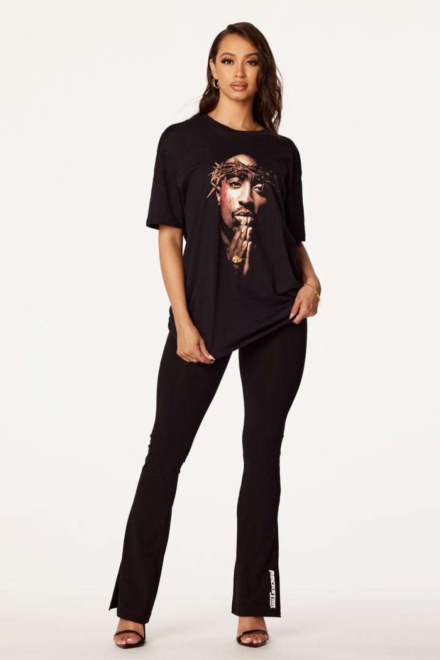 Womens * | Best Sale Womens Tees Best Seller Tupac 4Ever Oversized Tee Black