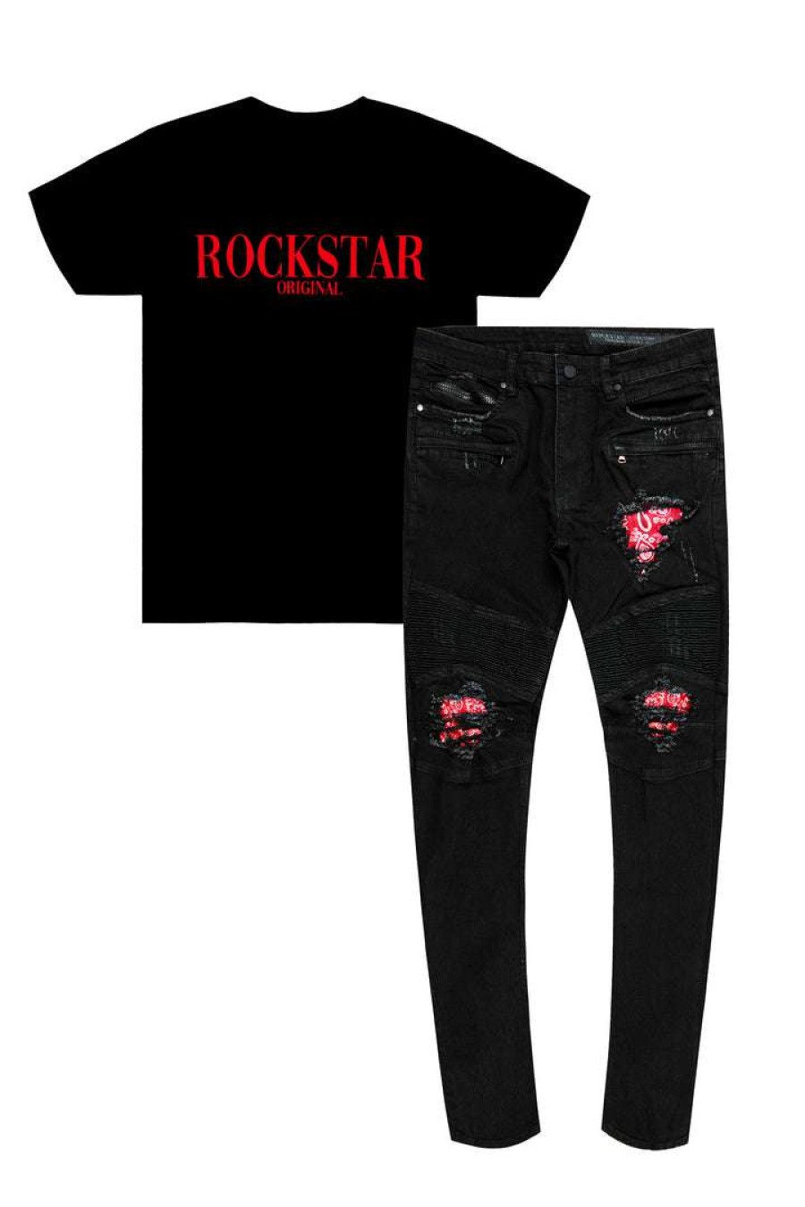 Mens * | Discount Mens Misc Octavio T-Shirt & Bruce Biker Jeans Bundle Short Sleeve Track Sets