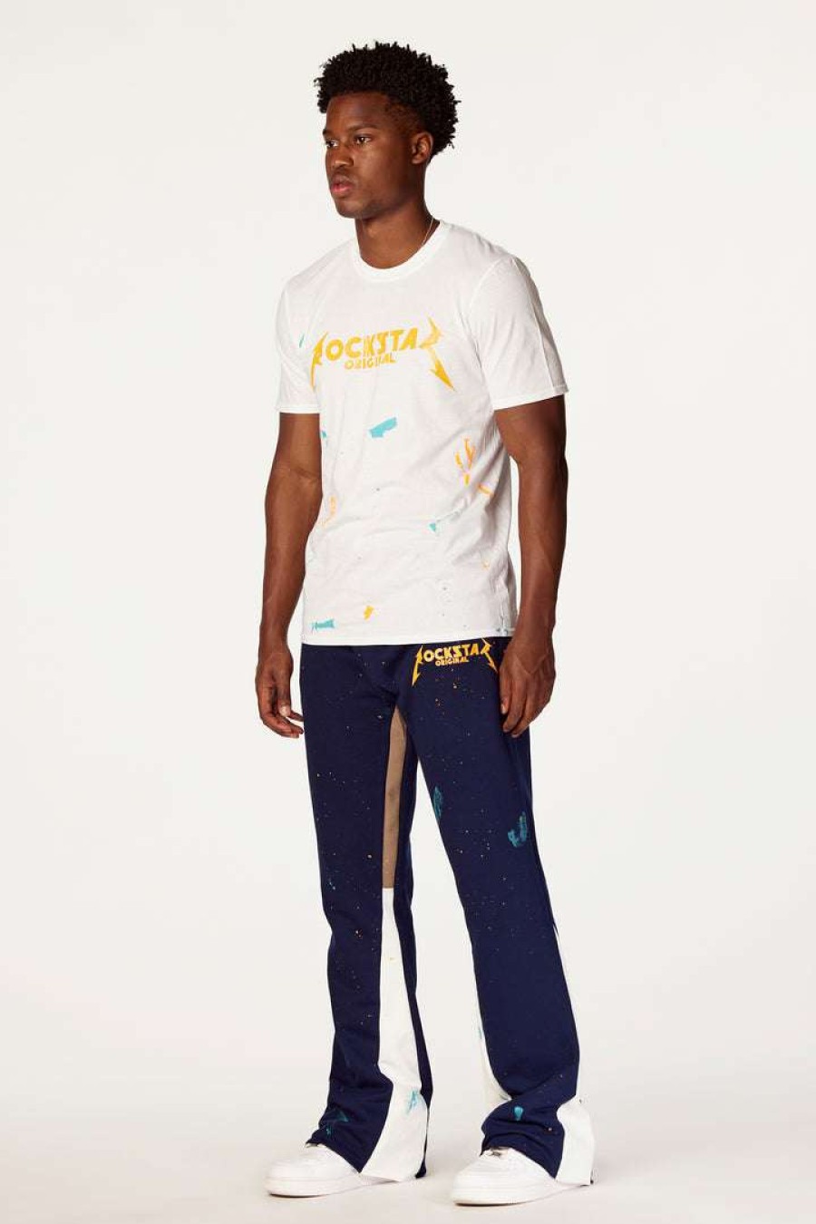 Mens * | Best Pirce Mens Track Sets Scottie T-Shirt/Flare Pant Set White/Navy