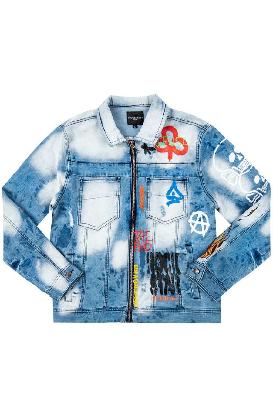 Mens * | Wholesale Mens Denim Jackets Oran Printed Denim Jacket Blue