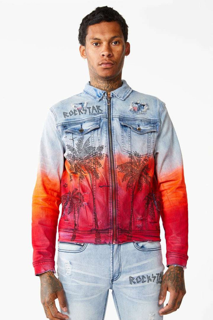 Mens * | Deals Mens Denim Jackets Tovi Ombre Crystal Jacket Orange