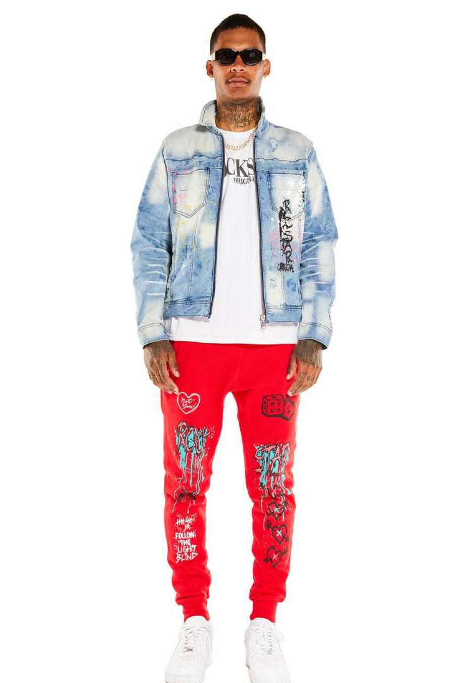 Mens * | Top 10 Mens Track Sets Tobi Denim Jacket/Trackpant Set Red