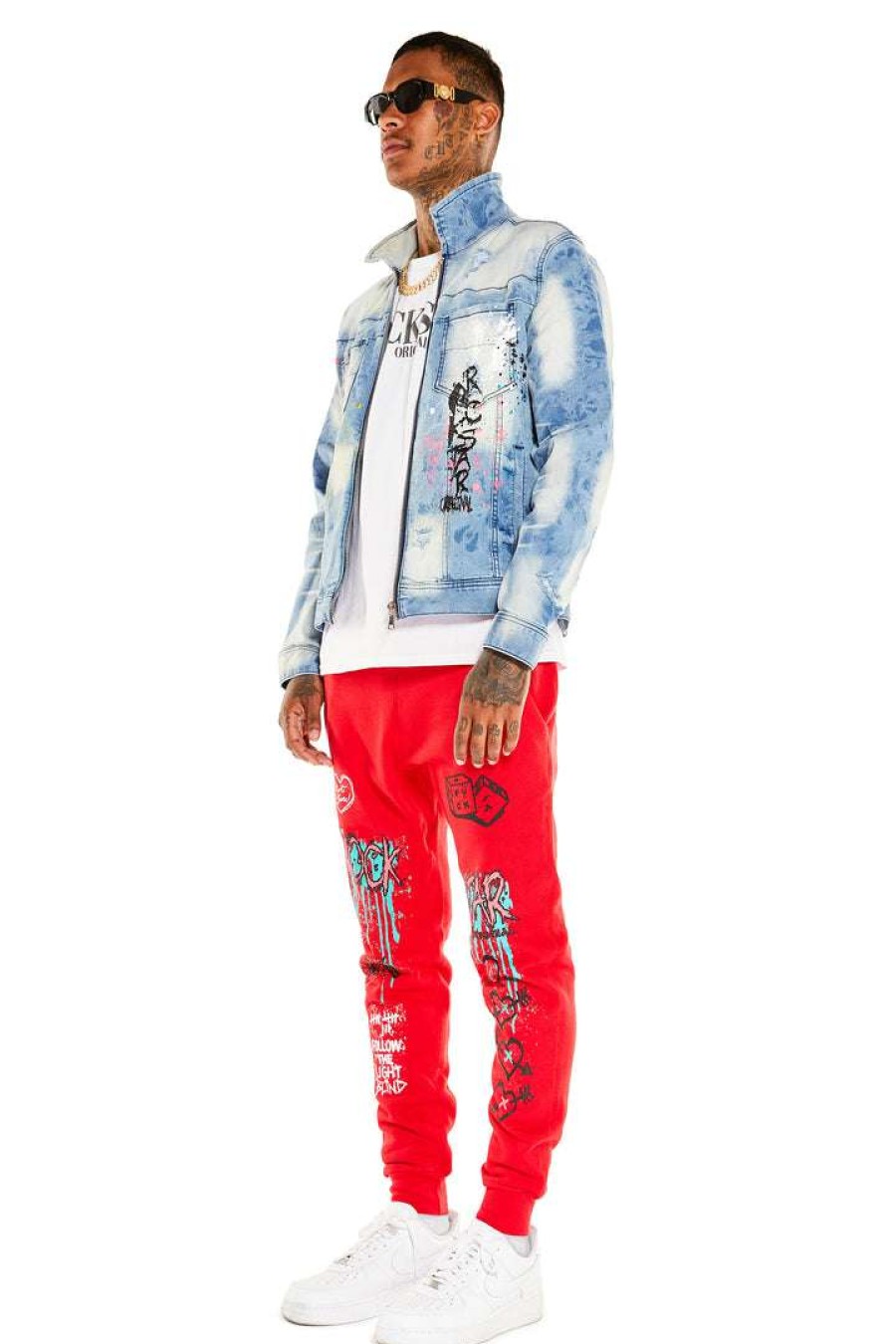 Mens * | Top 10 Mens Track Sets Tobi Denim Jacket/Trackpant Set Red