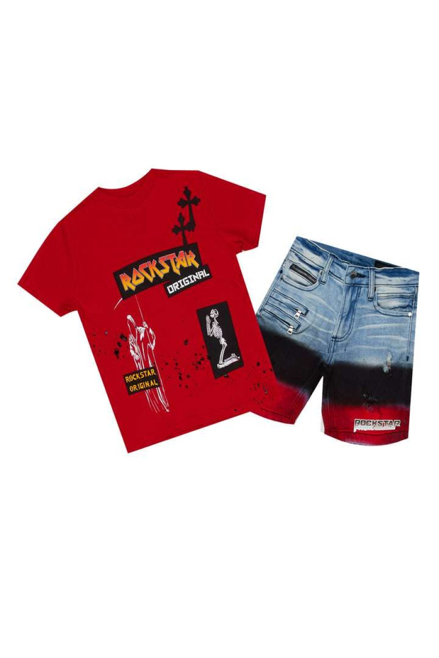 Kids * | Best Sale Boys Denim Sets New Arrivals Boys Willard Denim Short Set Red