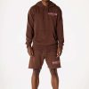 Mens * | Cheap Mens Short Sets Casey Hoodie/Short Fleece Set Brown