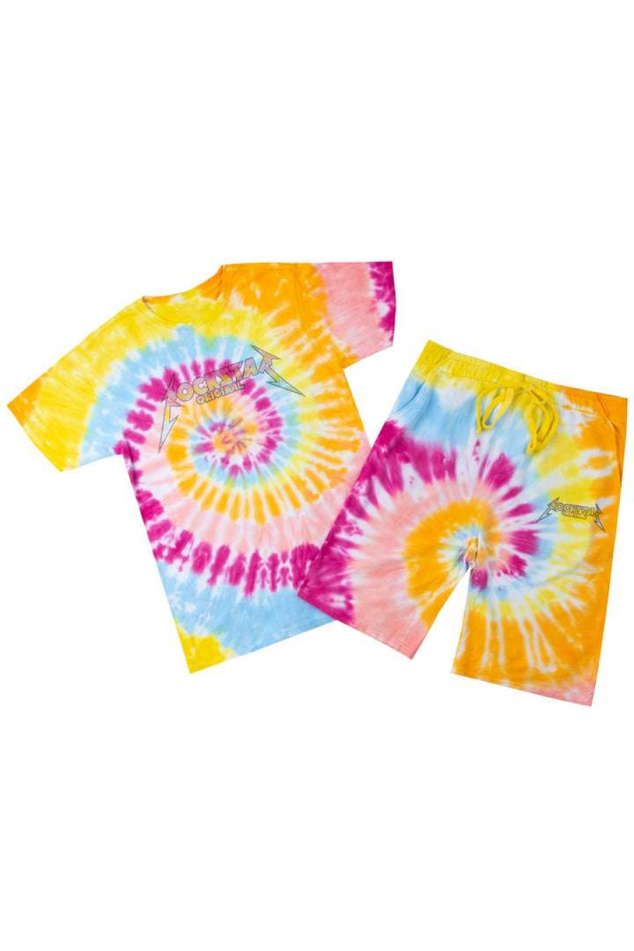 Mens * | Coupon Mens Short Sets Zepplin Tie Dye Short Set-Org/Pink Track Sets Orange/Pink