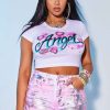 Womens * | Budget Womens Tees Best Seller Angel Airbrush Tee White