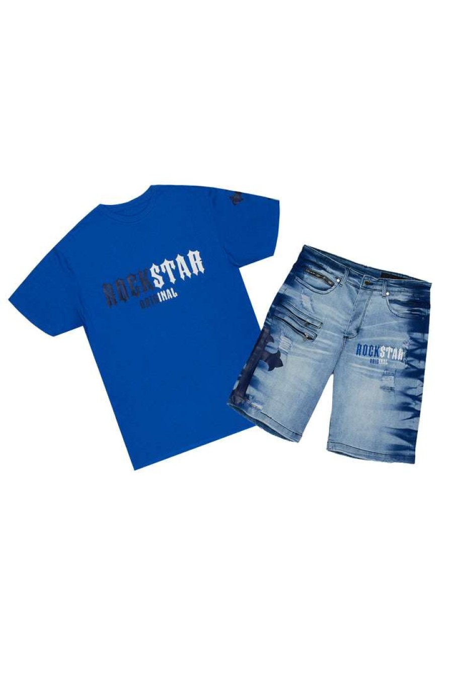 Mens * | Top 10 Mens Short Sets Aquino T-Shirt/Denim Short Set Track Sets Royal Blue