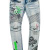 Mens * | Discount Mens Jeans Snoh Printed Biker Jean Denim Green