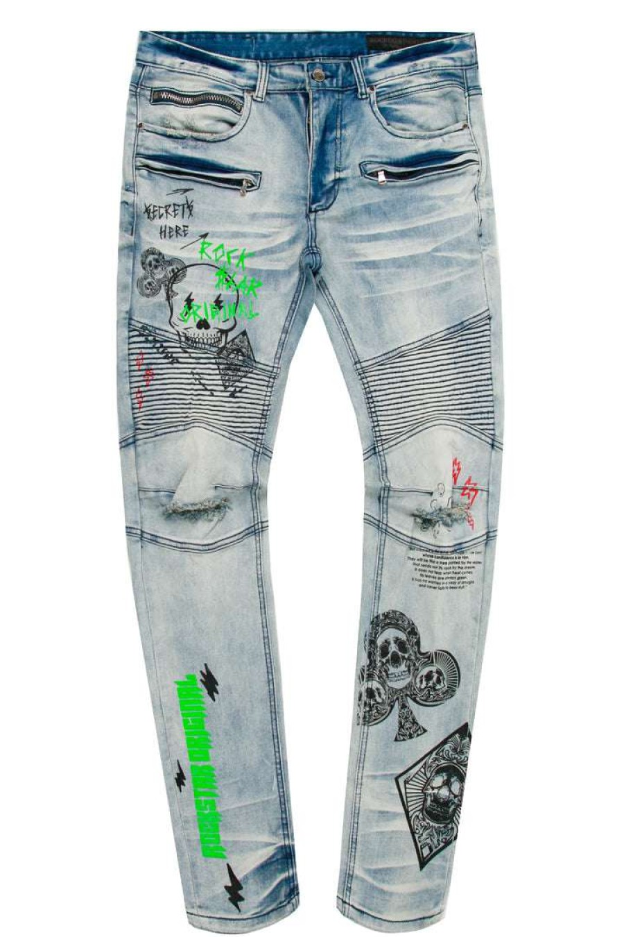 Mens * | Discount Mens Jeans Snoh Printed Biker Jean Denim Green