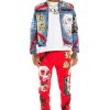 Mens * | Flash Sale Mens Track Sets Nomar Denim Jacket/Trackpant Set Red