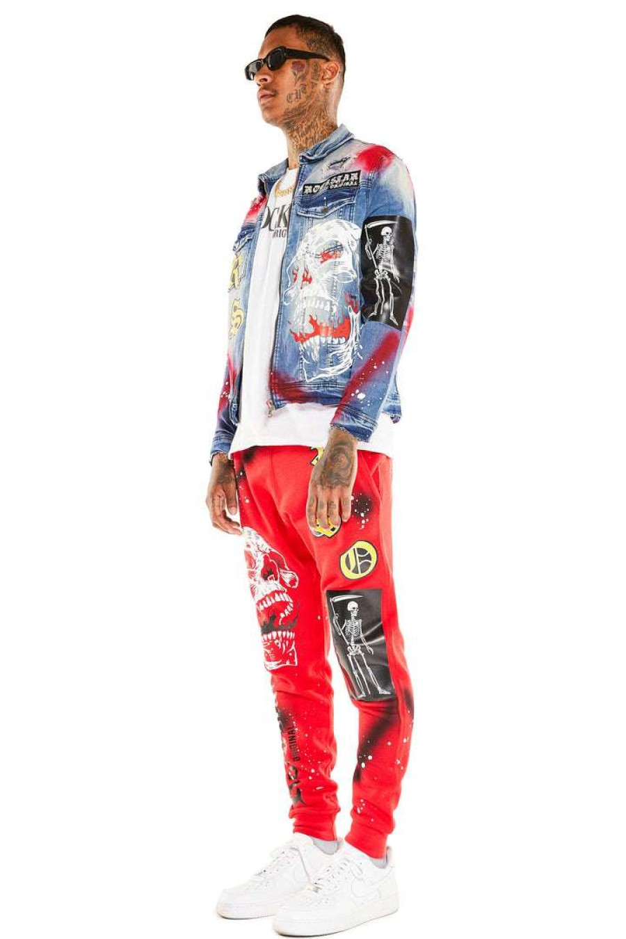 Mens * | Flash Sale Mens Track Sets Nomar Denim Jacket/Trackpant Set Red