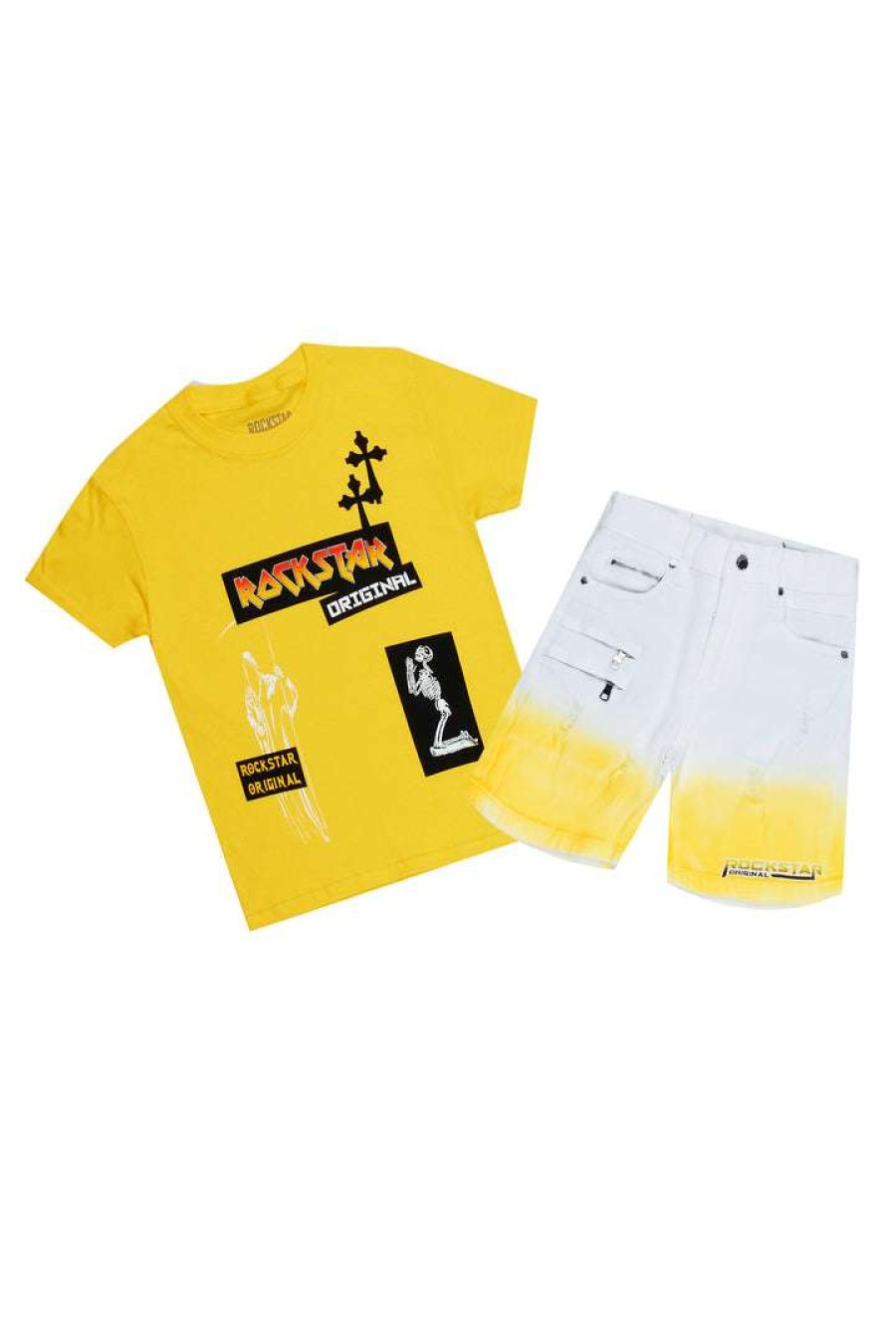 Kids * | Best Pirce Boys Denim Sets Boys Willard Denim Short Set Yellow